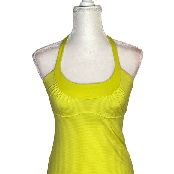 lululemon Scoop Me Up Tank top Tonka Stripe Split Pea Yoga Gym Spin Sz 6 yellow - Picture 8 of 12